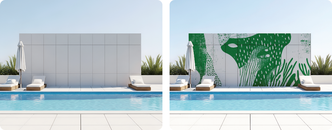 Poolside Tile Wall Mural Visualization for Luxury Resort Pools